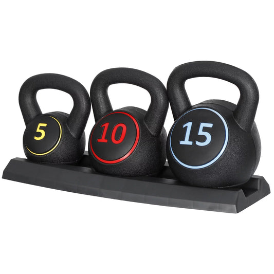 3-Piece Kettlebell Set with Storage Rack Home Gym Exercise Fitness Weights - Smarty Pick Deals