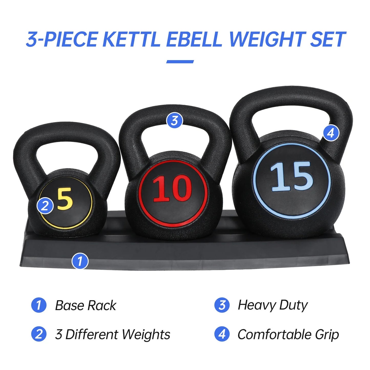 3-Piece Kettlebell Set with Storage Rack Home Gym Exercise Fitness Weights - Smarty Pick Deals