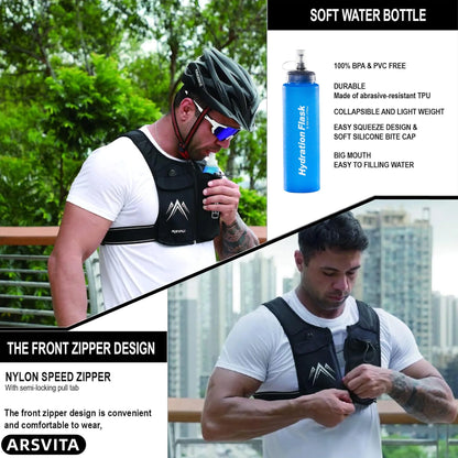 Reflective Running Vests with 500Ml Hydration Bottle, Adjustable Waistband & Breathable Material, Chest Pack Gear Phone Holder for Running, Men & Women - Smarty Pick Deals