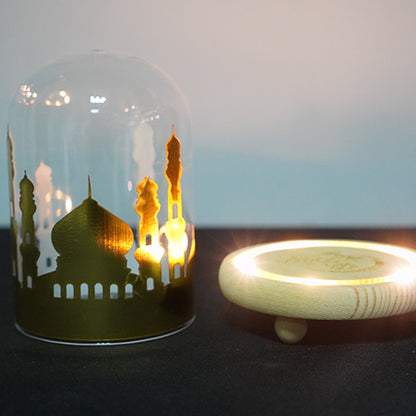 Ramadan Mosque Night Light Glass Cover Wooden Base Decoration - Smarty Pick Deals