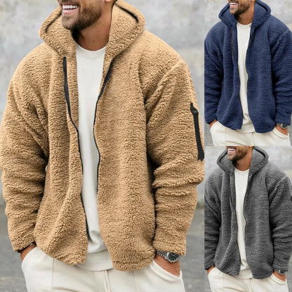 Plush Hooded Jacket Men's Autumn And Winter Fleece Double-sided Wear Warm Coat With Zipper Loose Casual Jacket Outdoor Clothing - Smarty Pick Deals