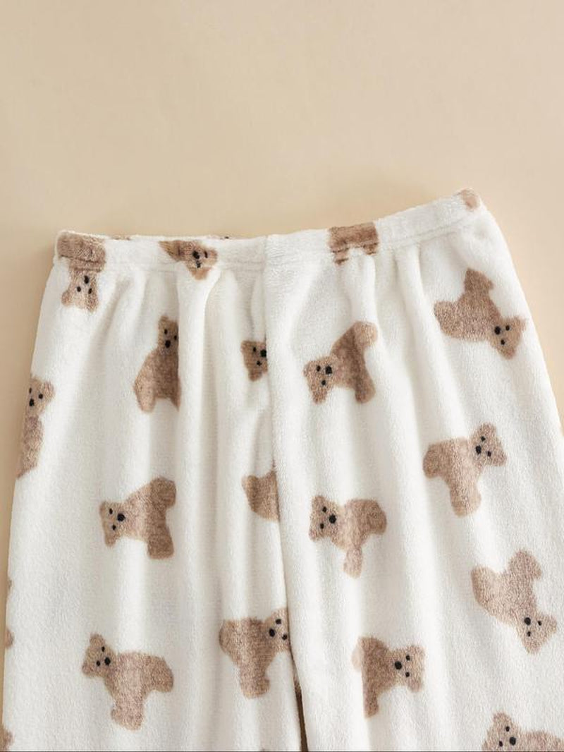 2- Piece Set Women's Bear Print Collar Top & Pants Pajama Set - Smarty Pick Deals