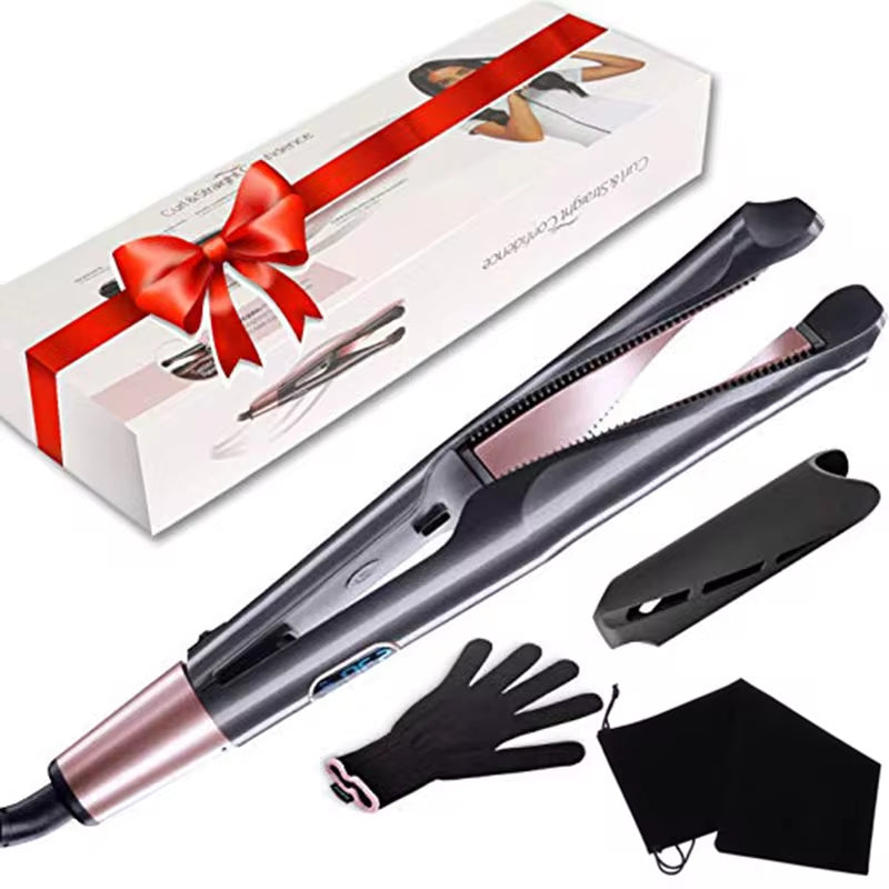 2 in 1 Hair Straightener and Curler Twist Straightening Curling Iron Professional Negative Ion Fast Heating Styling Flat Iron - Smarty Pick Deals