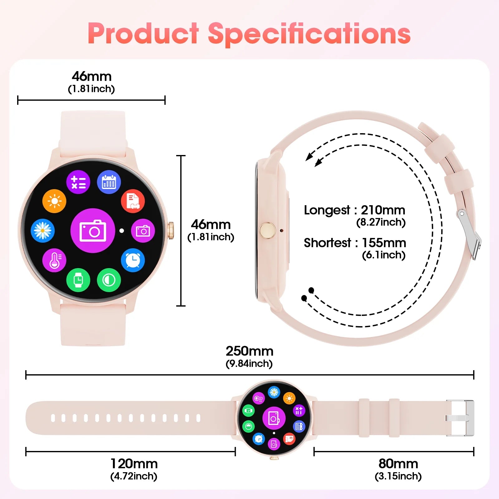 Smart Watch, Touch Display Fitness Tracker with Sport Modes, Smartwatch with IP68 Waterproof, Step Counter Watch for Android (Pink) - Smarty Pick Deals