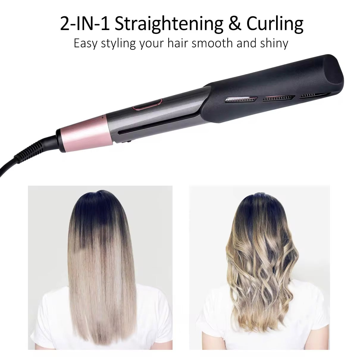 2 in 1 Hair Straightener and Curler Twist Straightening Curling Iron Professional Negative Ion Fast Heating Styling Flat Iron - Smarty Pick Deals