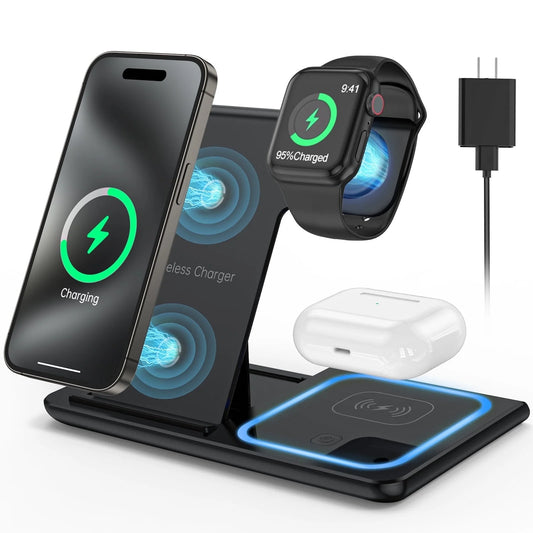 Wireless Charger, 18W Fast Charging Station for Iphone Pro Max/Plus, 3 in 1 Wireless Charging Stand for iwatch, Airpods (W/ QC3.0 Adapter) - Smarty Pick Deals