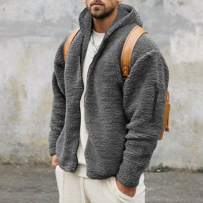 Plush Hooded Jacket Men's Autumn And Winter Fleece Double-sided Wear Warm Coat With Zipper Loose Casual Jacket Outdoor Clothing - Smarty Pick Deals