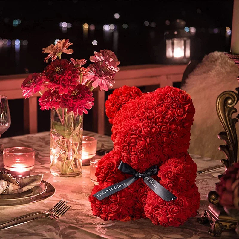 Rose Bear Artificial Flowers With LED Light Gift Box Girlfriend Valentine Gift - Smarty Pick Deals