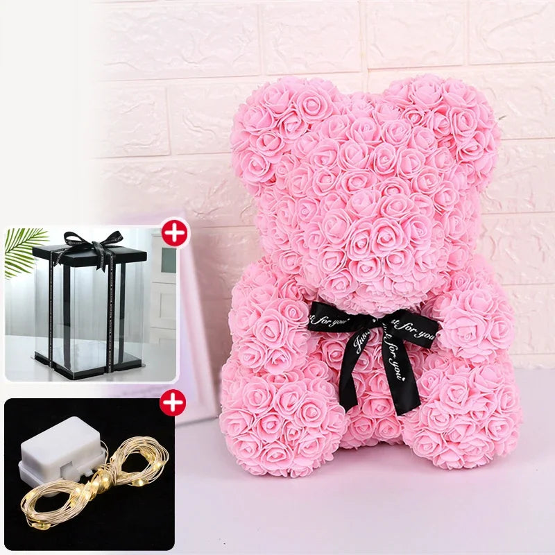 Rose Bear Artificial Flowers With LED Light Gift Box Girlfriend Valentine Gift - Smarty Pick Deals