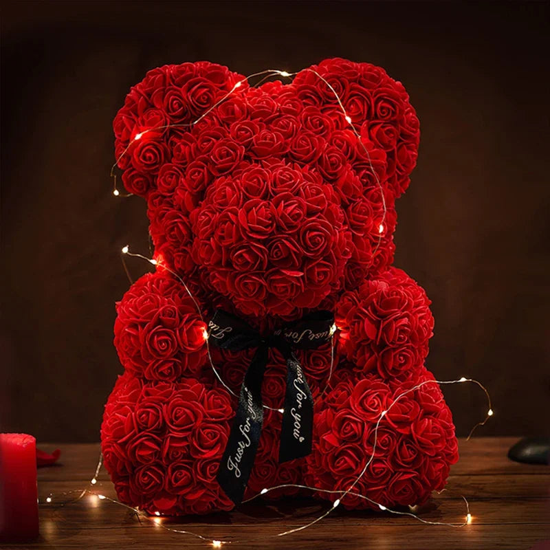 Rose Bear Artificial Flowers With LED Light Gift Box Girlfriend Valentine Gift - Smarty Pick Deals