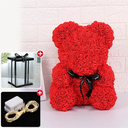 Rose Bear Artificial Flowers With LED Light Gift Box Girlfriend Valentine Gift - Smarty Pick Deals