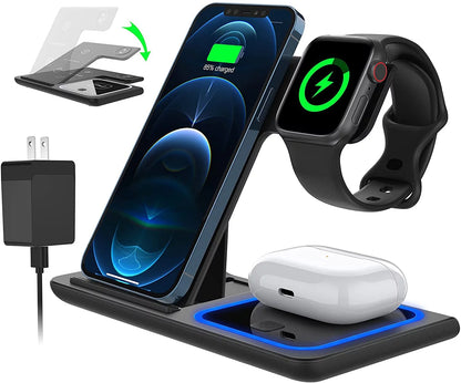 Wireless Charger, 18W Fast Charging Station for Iphone Pro Max/Plus, 3 in 1 Wireless Charging Stand for iwatch, Airpods (W/ QC3.0 Adapter) - Smarty Pick Deals